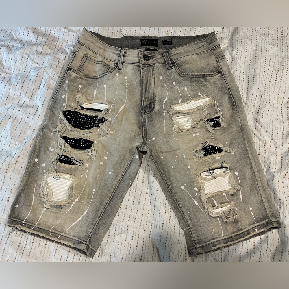 Waimea Distressed Gray Denim Shorts 32”